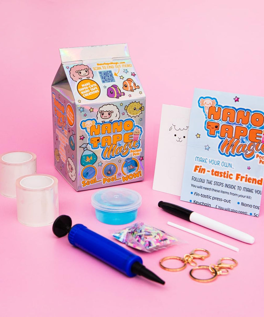 Nano Tape Magic Pocket Pets Mini Kit, DIY Nano Tape Bubble Craft Set with Keychain Projects and Slime Accessories for Kids, Arts & Crafts Kit, Ages 6+