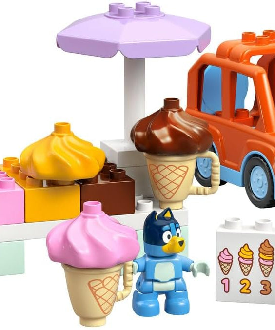 LEGO DUPLO Bluey Ice Cream Trip Toddler Toy with Vehicle Ice Cream Stand and 2 Figures including Bandit Gift for 2+ Year Old Girls and Boys 10458