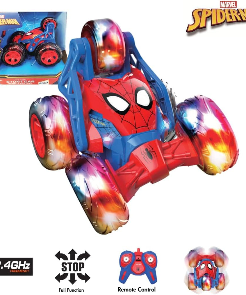 Marvel Spider-Man Remote Control Storm Spinner, 5-Wheel RC Stunt Car with 360 Degree Rotation, 2.4GHz Full Function Toy for Children, High-Action Stunts, Age 3+