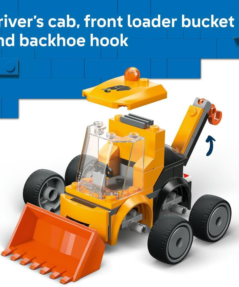 LEGO City Rides – Construction Loader Toy - Excavator Building Set w/a Worker Junior Minifigure - Party Bag Fillers - Small Collectible Gift for 5+ Year Old Boys - 60483