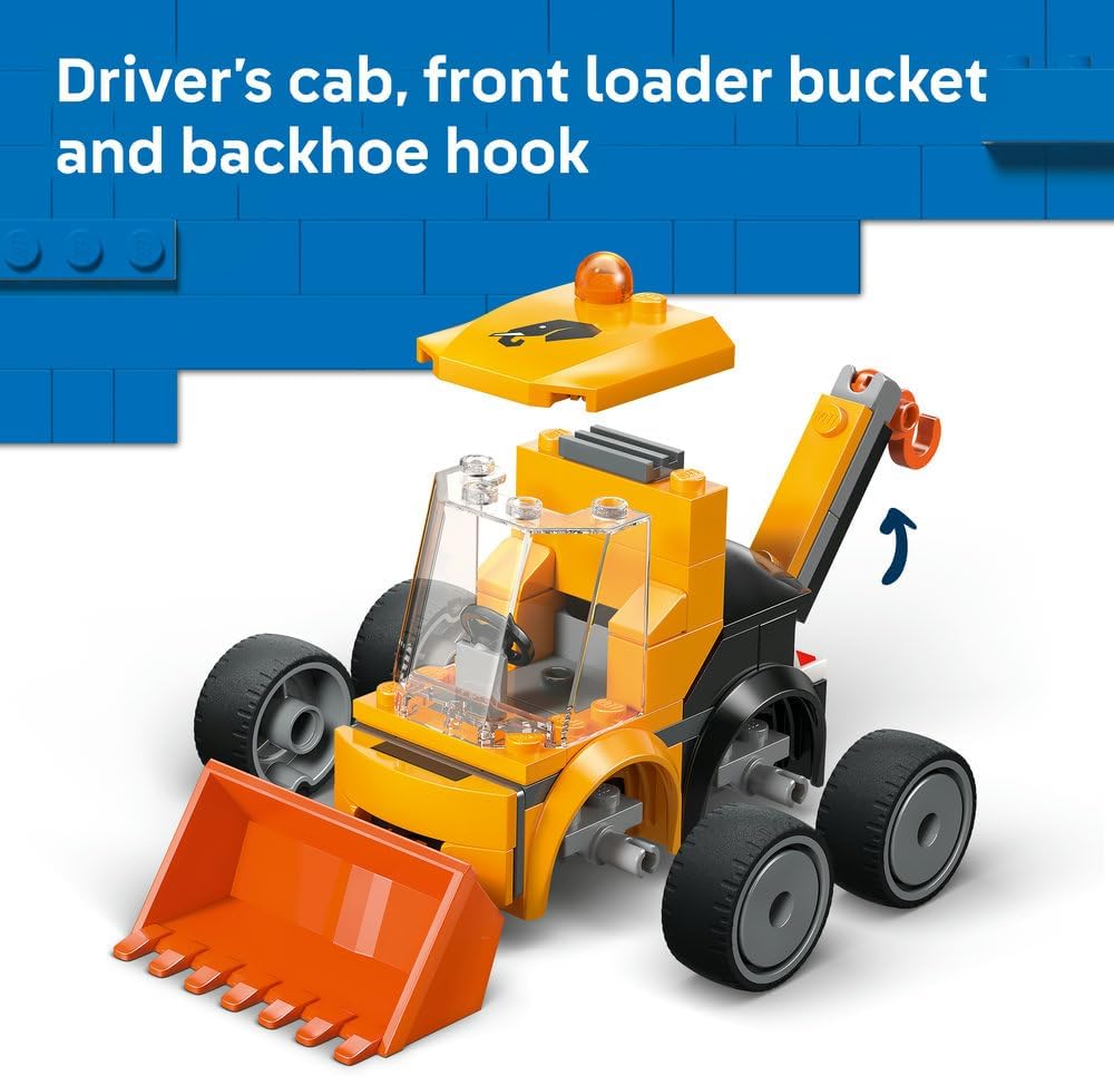 LEGO City Rides – Construction Loader Toy - Excavator Building Set w/a Worker Junior Minifigure - Party Bag Fillers - Small Collectible Gift for 5+ Year Old Boys - 60483