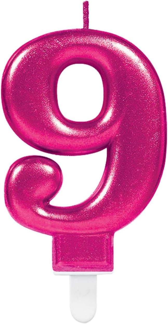 Amscan 9901791 Number Candle #9 Metallic Pink-1 Pc