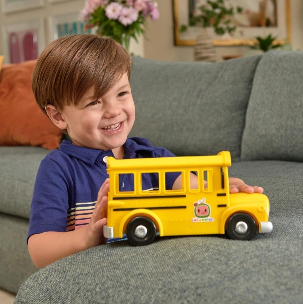 CoComelon Musical Yellow School Bus with JJ Figure, Light-Up & Sound Vehicle Toy, Wheels on the Bus Song, Battery Powered, Ages 2+
