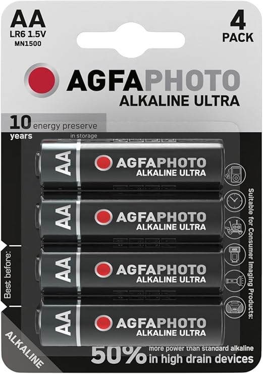 AGFAPHOTO Ultra Alkaline Battery AA LR06 for Reliable and Long Lasting Power Pack of 4