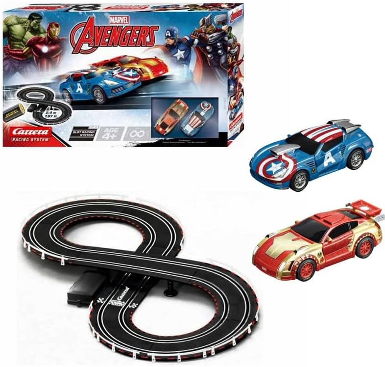 Carrera Marvel Avengers Slot Car Racing System 62192, 1:32 Scale Figure-8 Kart Track with Iron Man & Captain America Cars, Kids 2–6, Play Vehicles