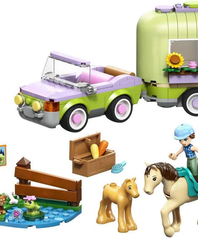 LEGO Friends Horse & Baby Foal Trailer - Horse Toy Playset w/Grooming Accessories, 4 Animal Figures, Car & 2 Mini Dolls - Birthday Gift Idea for 7+ Year Old Girls - 42695