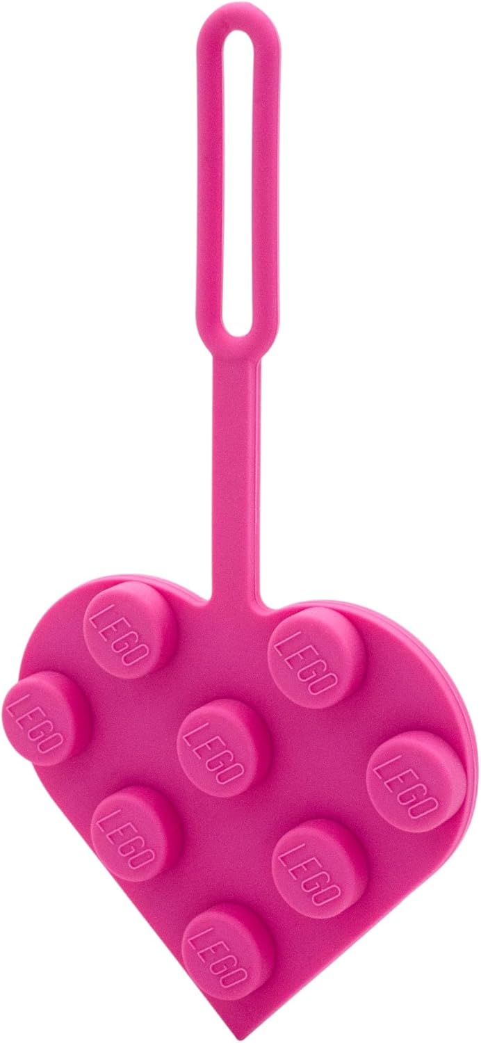 LEGO 3x3 Heart Silicone Bag Tag - Pink (53692), Silicone, Luggage tag for Travel, Spring Break, Vacation, Cruise, School Backpack Charm, Easter Basket Stuffer