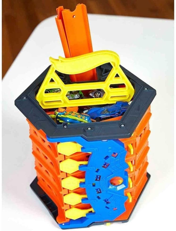 Hot Wheels Roll Out Raceway Track Set, Storage Bucket Unrolls into 5-Lane Racetrack, Includes 1 Hot Wheels Car, 4+ Years