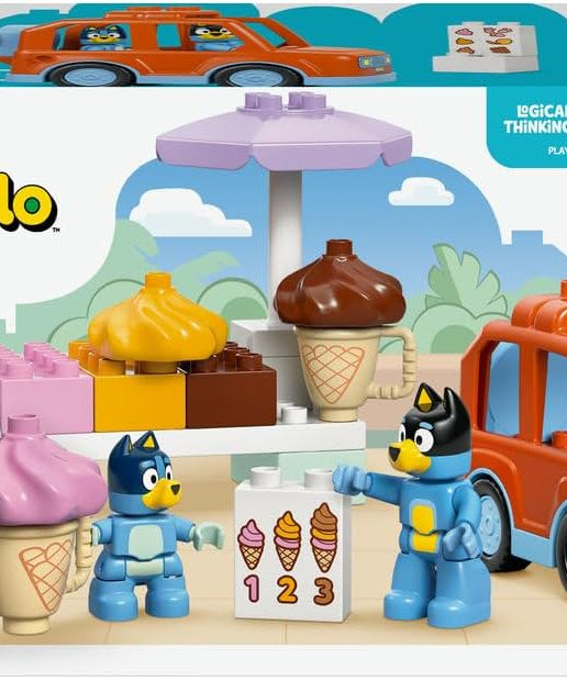 LEGO DUPLO Bluey Ice Cream Trip Toddler Toy with Vehicle Ice Cream Stand and 2 Figures including Bandit Gift for 2+ Year Old Girls and Boys 10458
