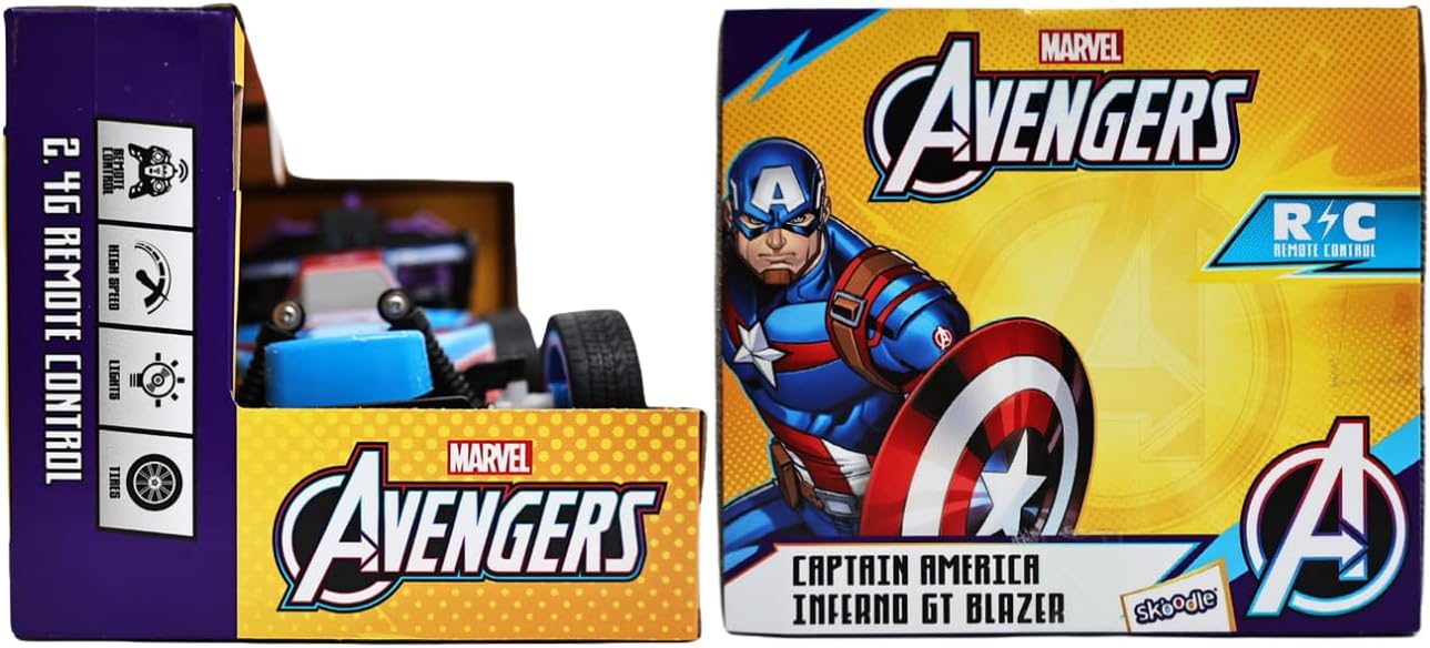 Jada Toys Marvel Captain America Remote Control Stunt Car - Glow-in-the-Dark Style Light-Up Wheels RC Vehicle High Speed 2.4 GHz Avengers Toy for Boys & Girls