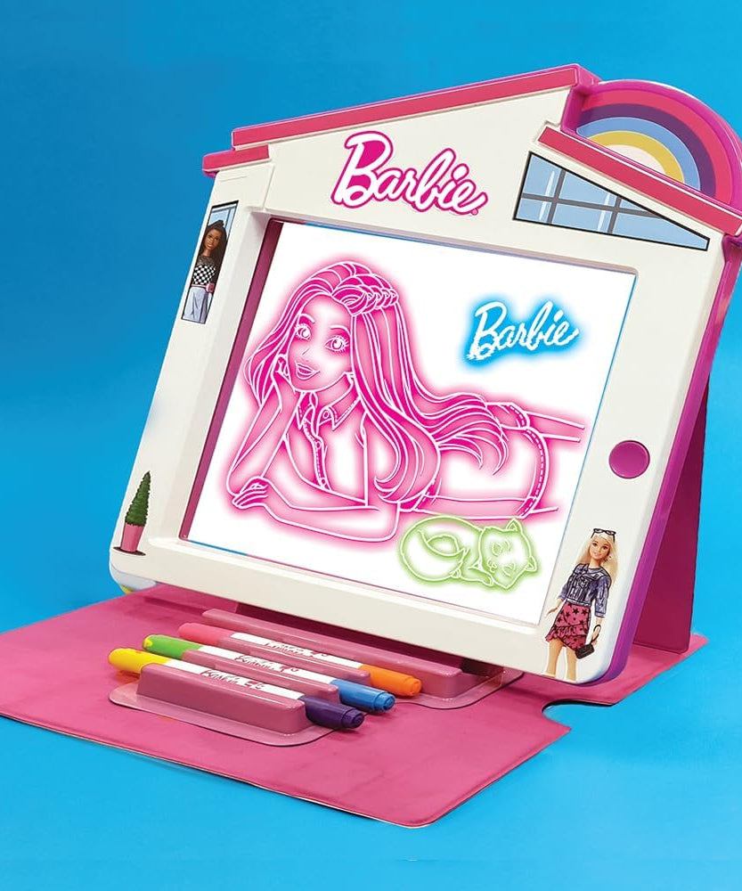 Barbie Dreamhouse Premium Glow Pad Battery Operated with Neon LED Effects, Reusable Drawing Board with Markers and Storage, Creative Art Toy for Kids, 3Y+ Years