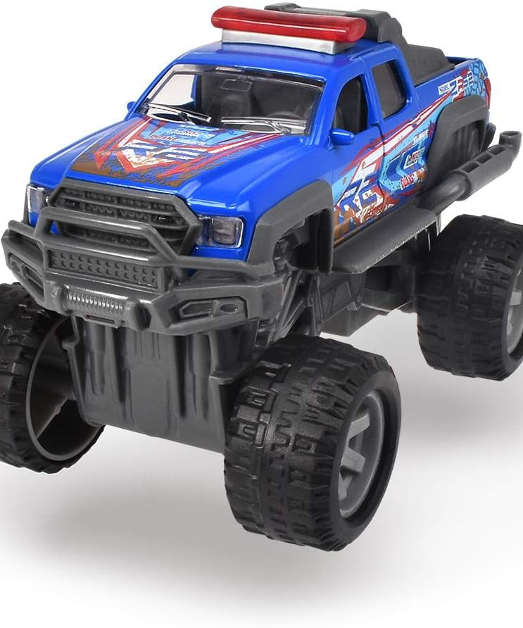 Dickie Toys Rally Monster Pull Back Toy Car 15cm, Monster Truck with Rubber Tyres, Extreme Suspension & Opening Doors, Random Color Assortment, Ages 3+