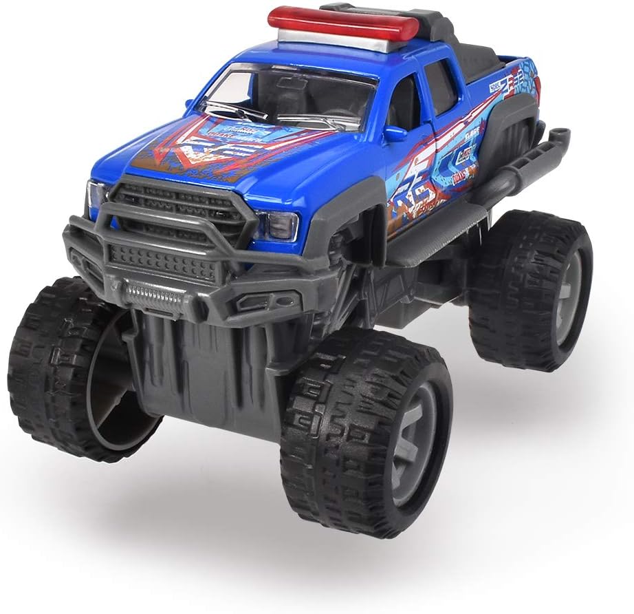 Dickie Toys Rally Monster Pull Back Toy Car 15cm, Monster Truck with Rubber Tyres, Extreme Suspension & Opening Doors, Random Color Assortment, Ages 3+