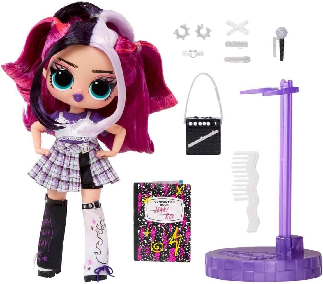 L.O.L. Surprise Tweens Series 4 Fashion Doll Jenny Rox with 15 Surprises, Collectible Articulated Doll with Accessories, Hairbrush, Microphone, Purse, and Doll Stand, Ages 3+