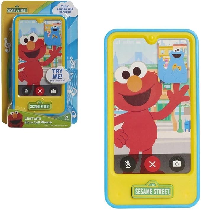 Sesame Street Chat with Elmo Cell Phone, Handheld Interactive Roleplay Toy with Sounds and Music, Pretend Play Phone, Offically Licensed by Just Play for Toddlers Ages 2 and Up