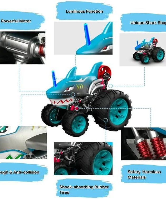 Crazon 1:14 Shark Stunt RC Car, 5 Wheel Anti Flip Design, 360° Spin, Drift Action, Rear Wheel Standing, 2.4GHz Remote Control Car for Kids 3+