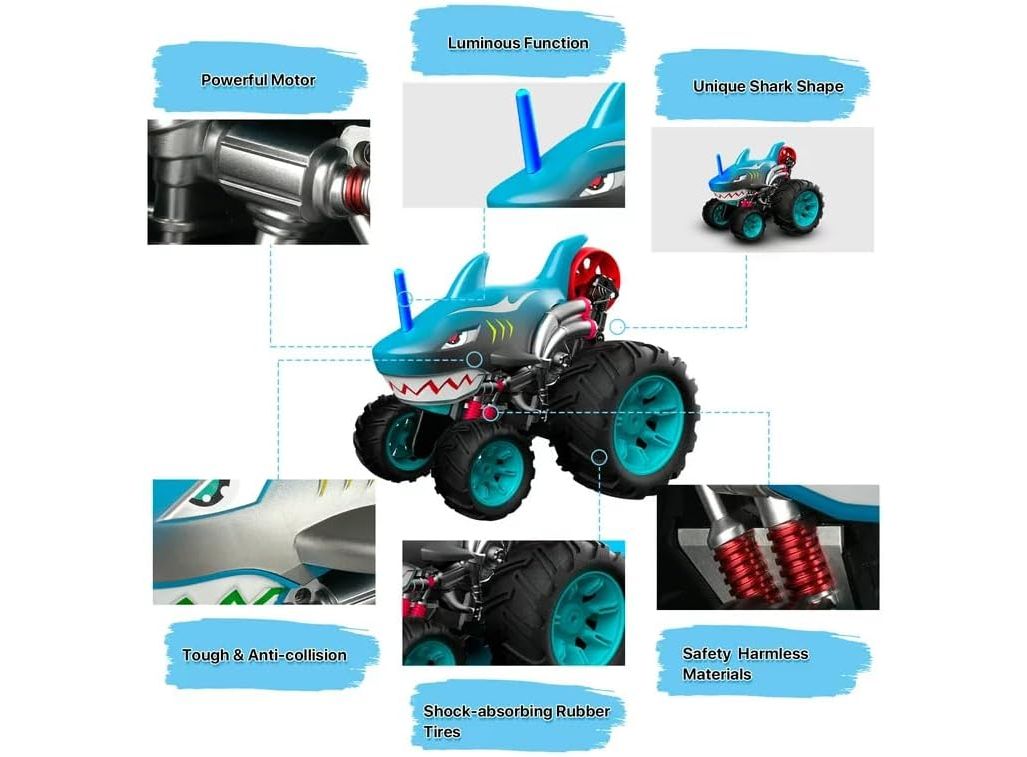 Crazon 1:14 Shark Stunt RC Car, 5 Wheel Anti Flip Design, 360° Spin, Drift Action, Rear Wheel Standing, 2.4GHz Remote Control Car for Kids 3+