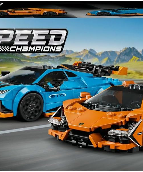 LEGO Speed Champions Lamborghini Revuelto & Huracán STO - Toy Race Cars Model Kit incl. 2 Driver Minifigures - Ramadan Gift for 10+ Year Old Boys - 77238