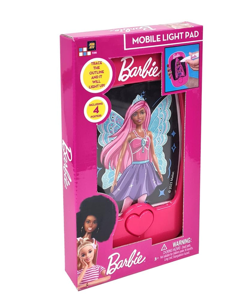Barbie Mobile Light Pad Battery Operated Tracing and Drawing Board with LED Guidance and Poster Sheets, Creative Art Toy for Kids, 3Y+ Years