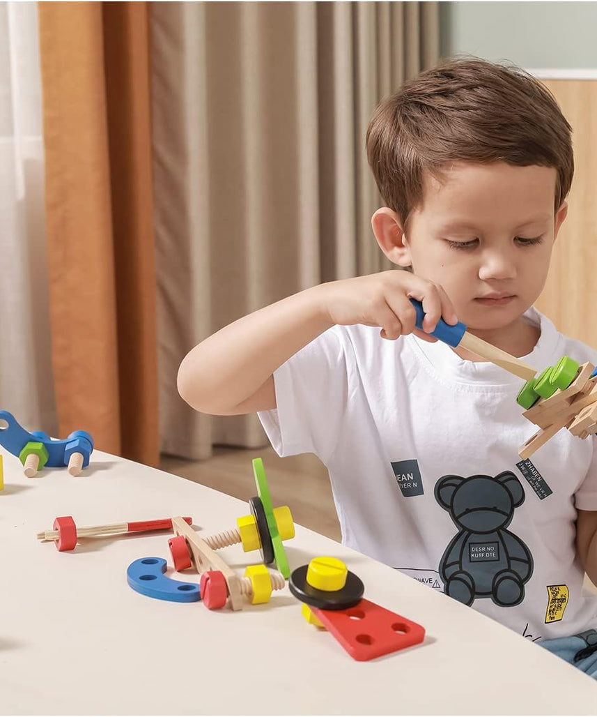 Viga Construction Block Set 68pcs, Wooden Building Blocks for Boys and Girls 3+, Creative Toy for Imaginative Play, Non-Toxic, Stacking and Construction Set