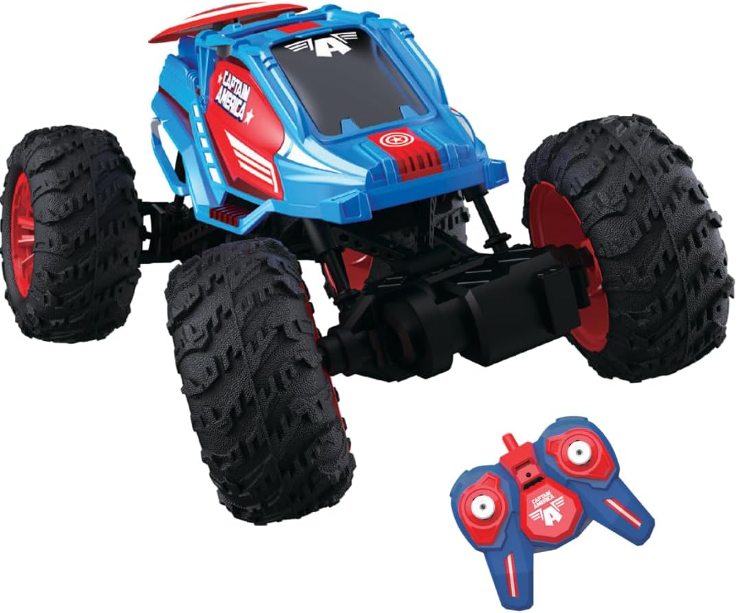 Marvel Captain America RC Monster Truck for Kids, All-Terrain Remote Control Car, 2.4GHz Off-Road Vehicle, Climbs Obstacles, High-Speed Speedster Toy for Boys & Girls, Age 3+