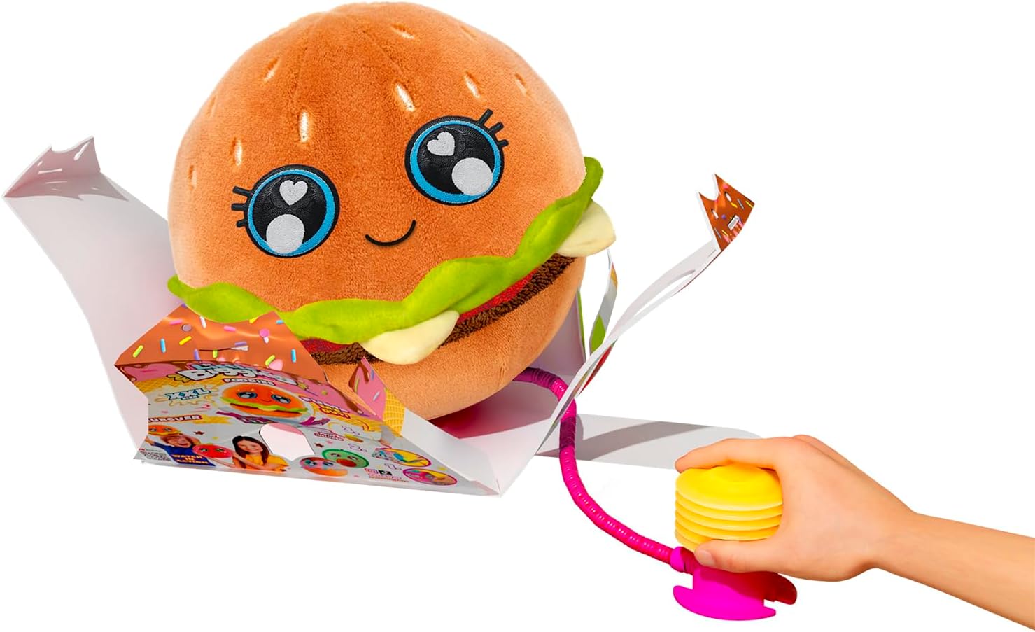 لعبة بيجيز المحشوة القابلة للنفخ على شكل برجر صغير، لعبة محشوة صغيرة قابلة للنمو، شخصية قطيفة ناعمة قابلة لإعادة الاستخدام للأطفال، متعة فك الصندوق التفاعلية، لعبة حيوانات قابلة للتجميع