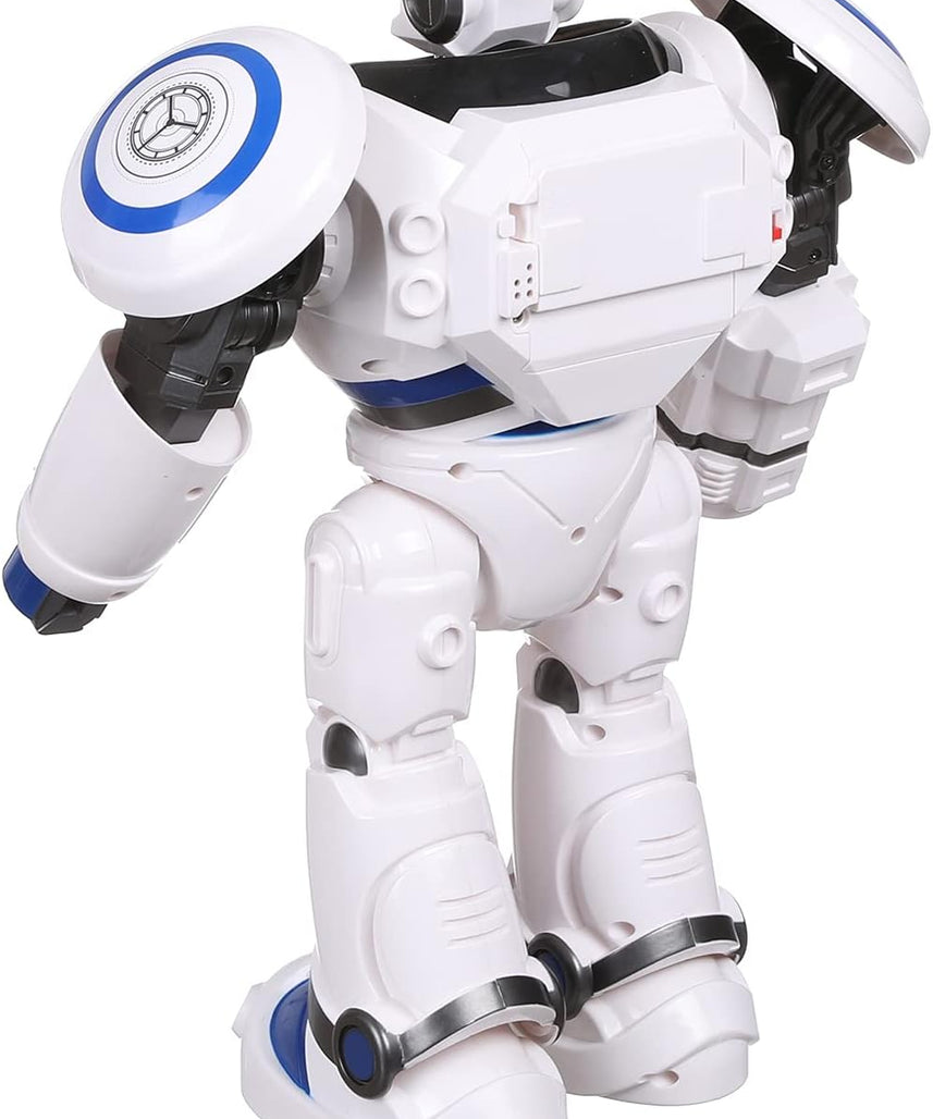 Crazon 701B Battle Defender Robot, White and Blue, Remote Control Action Robot with Lights, Sounds, Motion Functions, Kids 6+