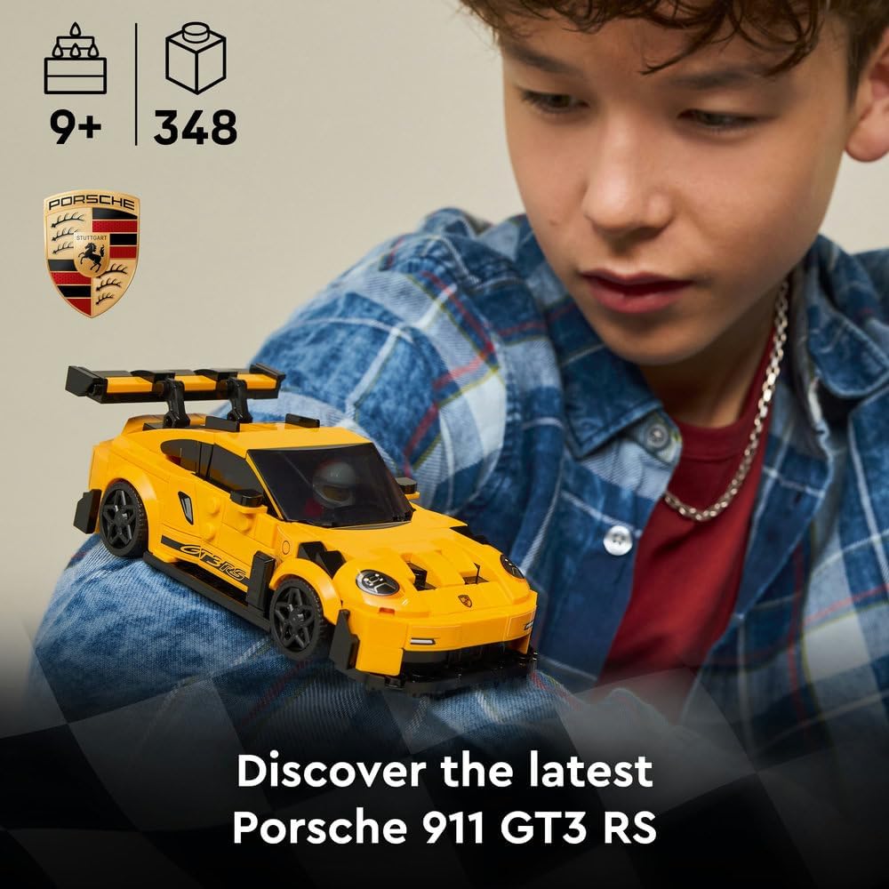 LEGO Speed Champions Porsche 911 GT3 RS Super Car Toy - Car Model Kit with a Driver Minifigure - Birthday Gift for 9+ Year Old Boys - 77239