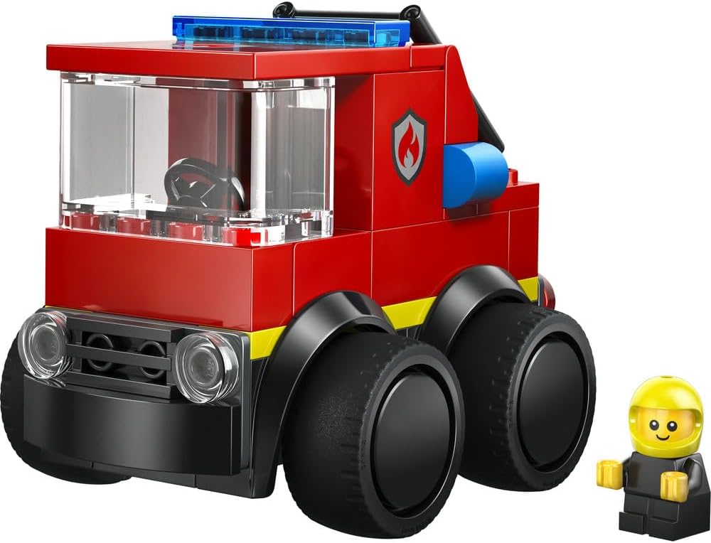 LEGO City Rides – Fire Engine Toy - Emergency Vehicles Building Set w/a Firefighter Junior Minifigure - Party Bag Fillers - Small Collectible Gift for 5+ Year Old Boys - 60482