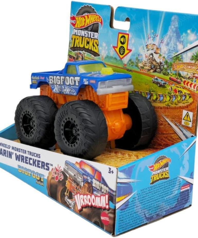 Hot Wheels Monster Trucks Roarin Wreckers, 1 1:43 Scale Truck with Lights & Sounds, Plays Truck s Theme Song, Toy for Kids 3 Years Old & Older