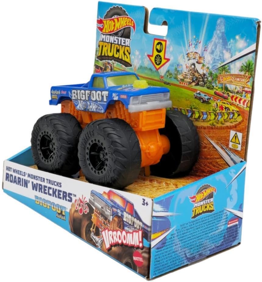 Hot Wheels Monster Trucks Roarin Wreckers, 1 1:43 Scale Truck with Lights & Sounds, Plays Truck s Theme Song, Toy for Kids 3 Years Old & Older