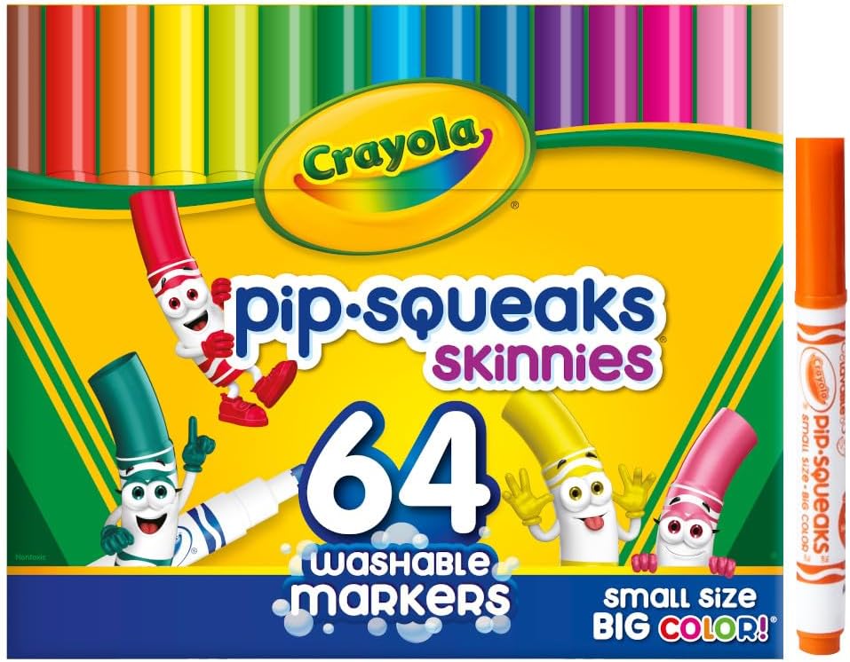 Crayola Pip-Squeak Skinnies Washable Markers, 64 Count