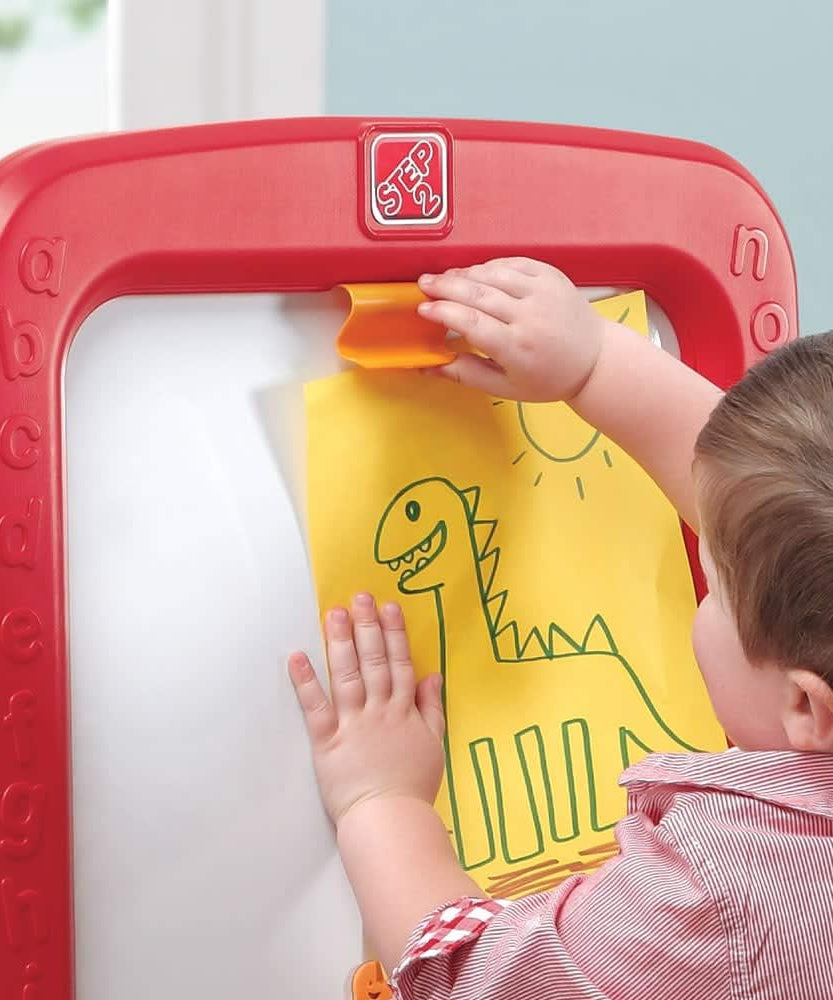 Step2 All Around Easel for Two, Double-Sided Art Station for Kids Ages 3-8, Magnetic Dry Erase & Chalkboard Creative Play