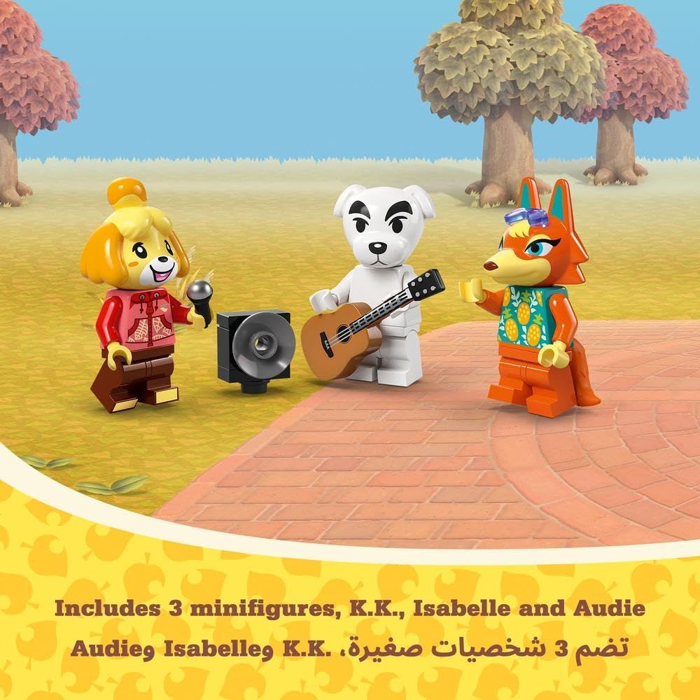 LEGO Animal Crossing K.K.'s Concert at the Plaza Building Toy for 7 Plus Year Old Girls and boys, with Café Playset, Figures and Vehicle from the Video Games, Pretend Play Gift for Kids 77052