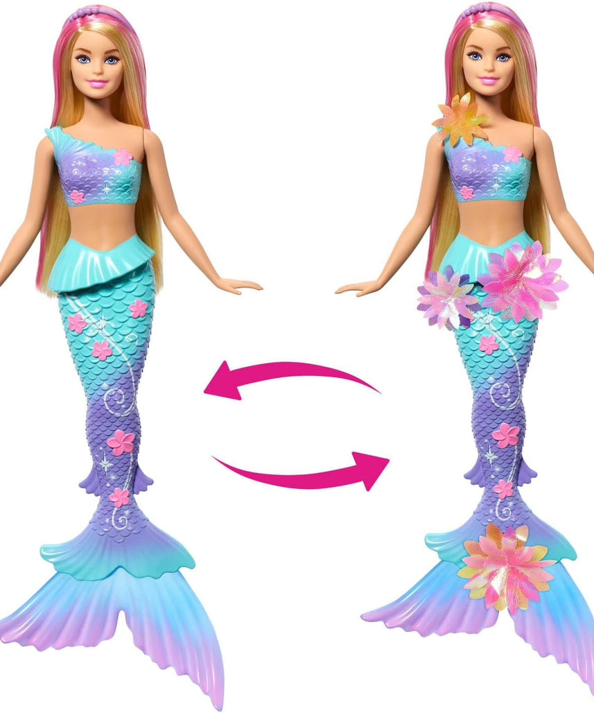 Barbie Mermaid Toy Dolls with Surprise Magic Blooming Flowers Feature, Ombre Tails, Pearl Headband Accessory & Long Blonde Hair with Pink Highlights, JDM72