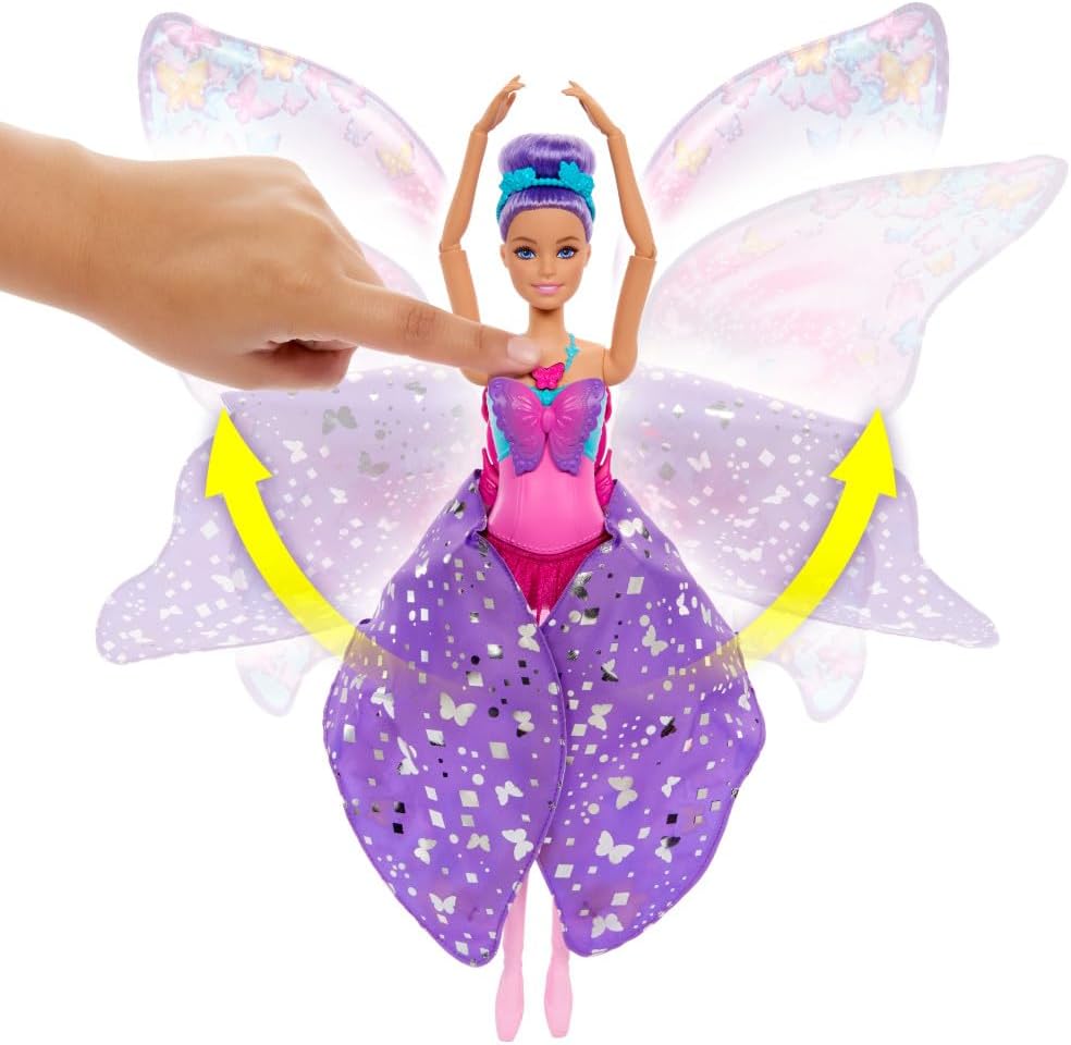 Barbie Dance and Flutter Doll with 2-in-1 Transformation from Dancer to Butterfly with Opening Wings, Purple Hair, Headpiece & Removable Tutu, HXJ10