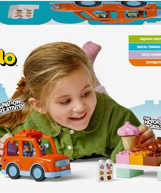 LEGO DUPLO Bluey Ice Cream Trip Toddler Toy with Vehicle Ice Cream Stand and 2 Figures including Bandit Gift for 2+ Year Old Girls and Boys 10458