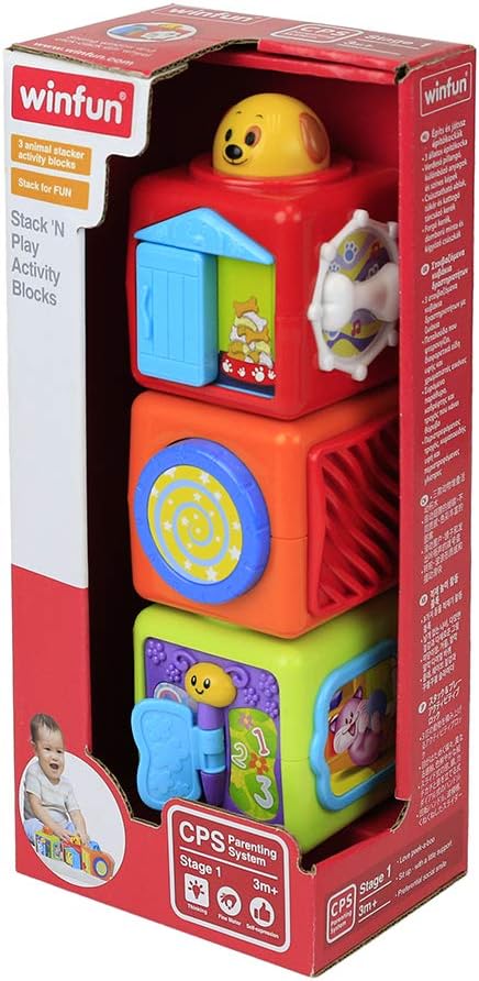Winfun Stack ‘N Play Activity Blocks, Animal Stacking Sensory Toys for Babies, Motor Skill & Tactile Learning Toy Set, 3 Months+