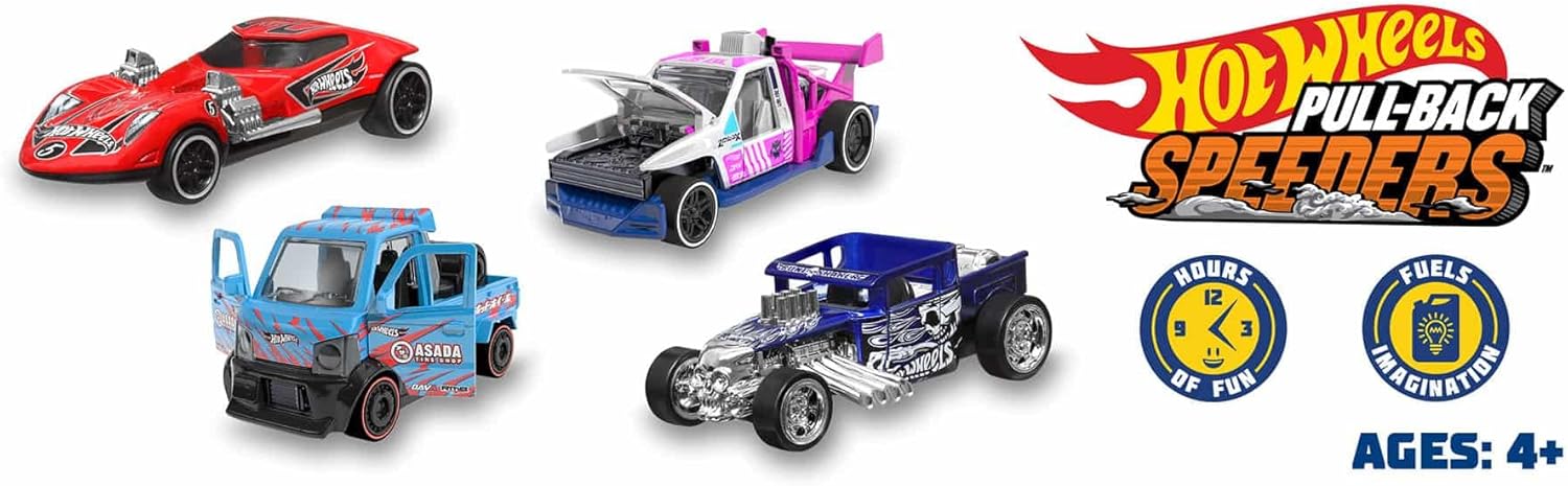 Hot Wheels Pull-Back Speeders 1:43 Scale Toy Car, Pull Back and Release for Instant Racing Fun