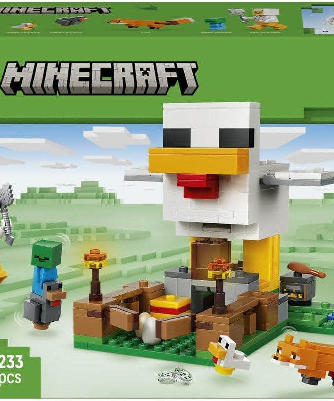 LEGO Minecraft Chicken Farm - Building Toy w/a Chicken Fan Minifigure, Baby Zombie & Fox Mob Figures - Gamer Gift for 7+ Year Old Boys & Girls - 21585