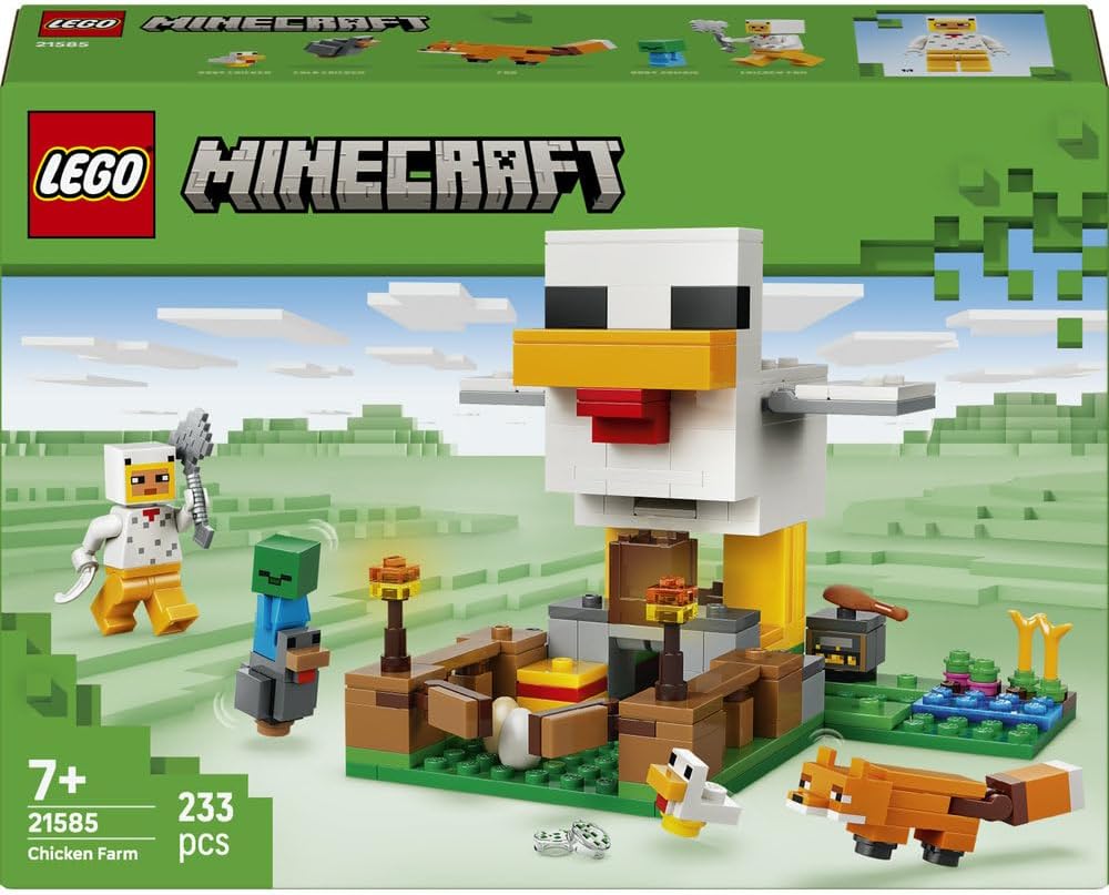 LEGO Minecraft Chicken Farm - Building Toy w/a Chicken Fan Minifigure, Baby Zombie & Fox Mob Figures - Gamer Gift for 7+ Year Old Boys & Girls - 21585