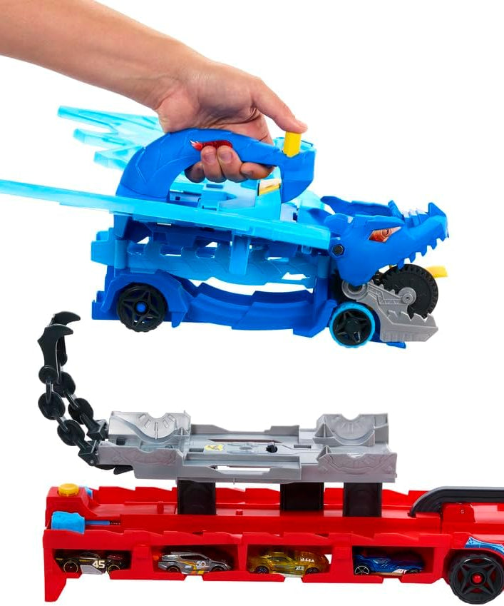 Hot Wheels City Toy Car Track Set, Ultimate Dual Dragon Transporter & 2 Die-Cast Cars, Large-Scale Dragon & Detachable Dragon, Stores 20+ Vehicles