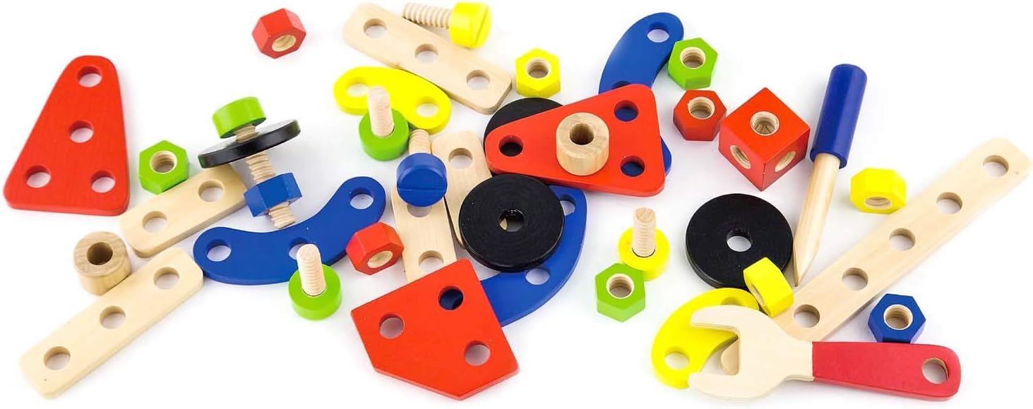 Viga Construction Block Set 68pcs, Wooden Building Blocks for Boys and Girls 3+, Creative Toy for Imaginative Play, Non-Toxic, Stacking and Construction Set