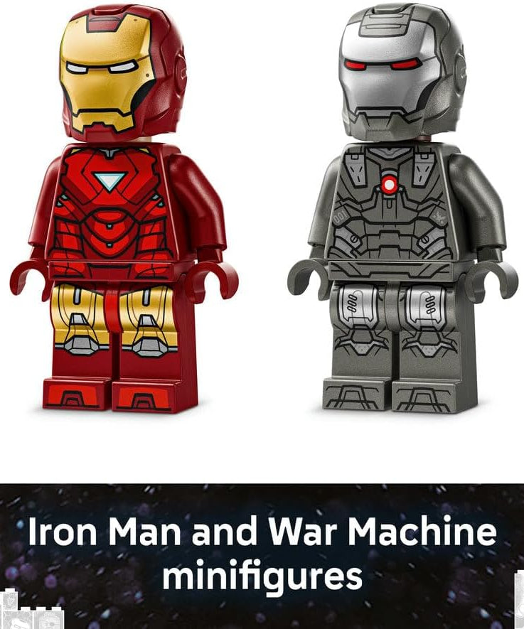 LEGO Super Heroes 76320 Iron Man & War Machine vs Hammer Drones Mech Battle Set for Kids 7+