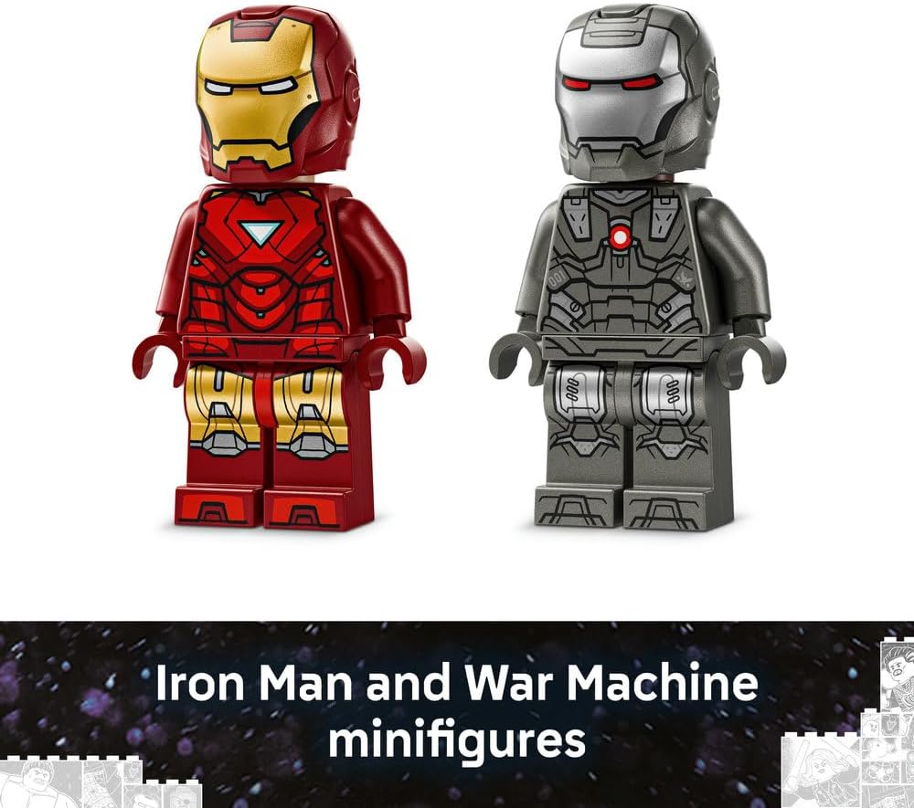 LEGO Super Heroes 76320 Iron Man & War Machine vs Hammer Drones Mech Battle Set for Kids 7+