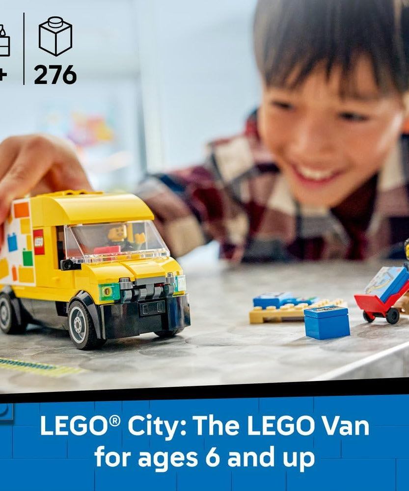 LEGO City The LEGO Van Toy - Delivery Truck Model Building Kit w/ 2 Minifigures, Trolley & Accessories - Birthday Gift Idea for 6+ Year Old Boys - 60500