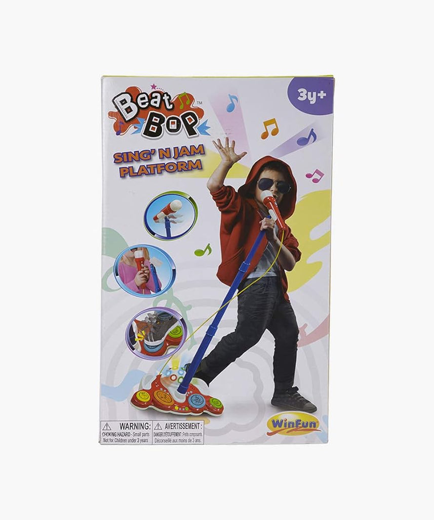 Winfun Sing N Jam Platform Interactive Toy, Adjustable Microphone Stand with Disco Ball and Sound Effects, Kids Music Performance Playset, 3 Years+