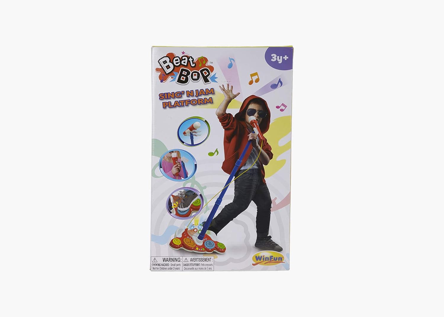 Winfun Sing N Jam Platform Interactive Toy, Adjustable Microphone Stand with Disco Ball and Sound Effects, Kids Music Performance Playset, 3 Years+