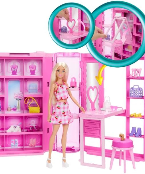 Barbie Dream Closet Toy Playset with Blonde Fashion Doll, Clothes & Accessories, 3-ft-Wide with 25+ Pieces, 3 Complete Looks, Age 3+ Years