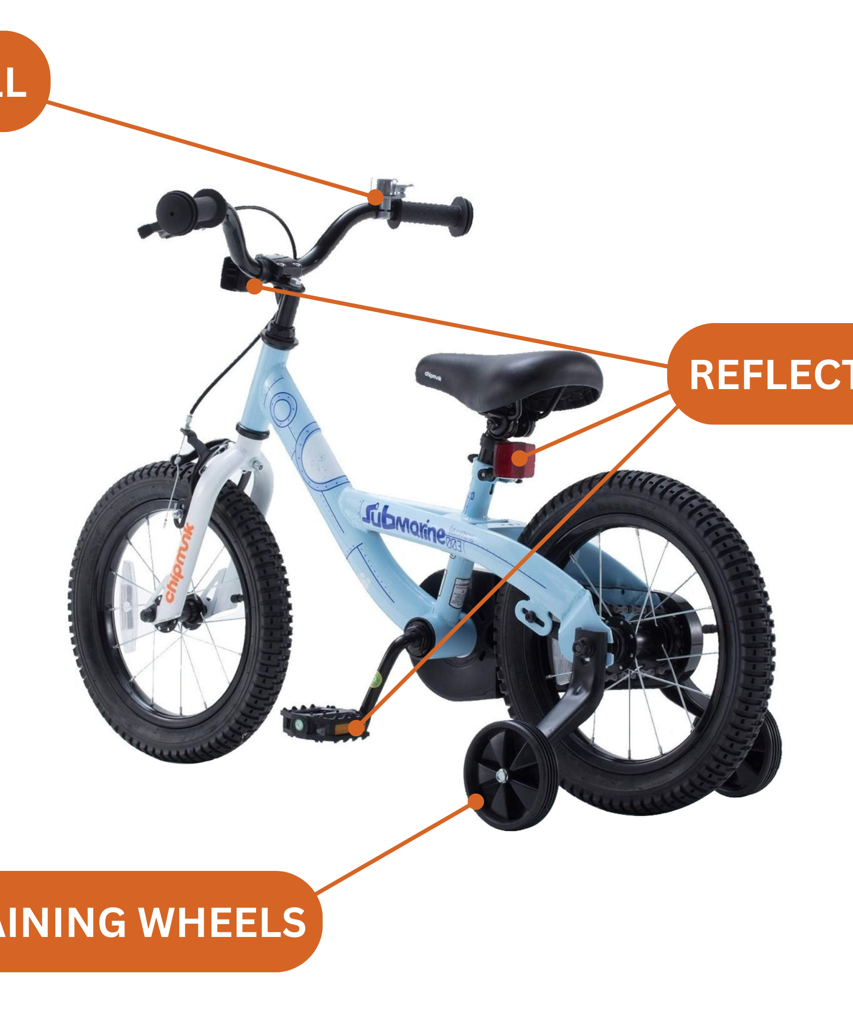 دراجة تشيبمنك سابمارين مقاس 14 بوصة بإطار فولاذي خفيف الوزن، ومقعد ومقبض قابلان للتعديل، وفرامل أمامية وخلفية، ودراجات أطفال مجمعة مسبقًا بنسبة 95% مع عجلات تدريب للأطفال من سن 3 إلى 6 سنوات، باللون الأزرق